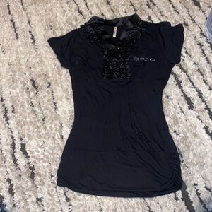 Bebe bedazzled ruffled blouse like top (DESCRIPTION)
